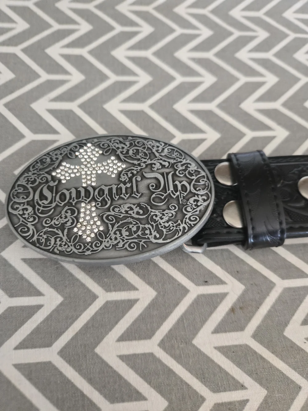 Rhinestone Western Belt Buckle with Black Strap